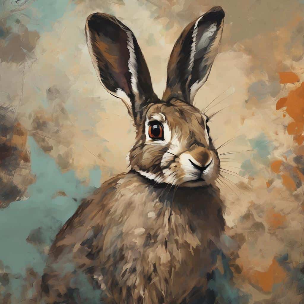 Λαγός πορτρέτο με εκφραστικό στυλ, καθρέφτης ψυχής και εσωτερική ομορφιά, εκφραστική τέχνη, συναισθηματική απεικόνιση, ζωγραφική.